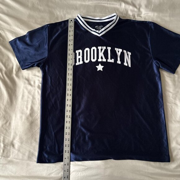 Brooklyn navy and white shiny fashionable jersey. Size L. - Picture 5 of 5
